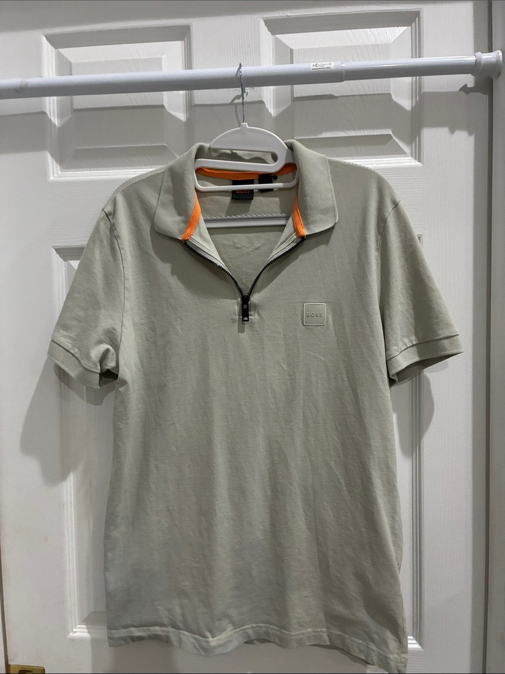 Boss Sage Short-Sleeve Zip Polo with Orange Collar Accents